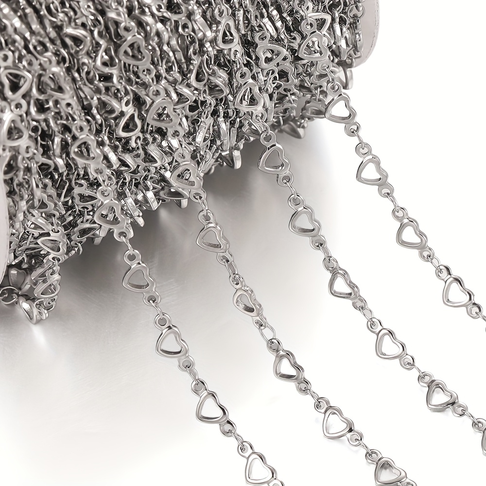 Image of 1 Meter Of 39.37 Inches Stainless Steel Chain With Hollow Heart-shaped Beads, Perfect For Crafting Bracelets And Necklaces For Jewelry Making