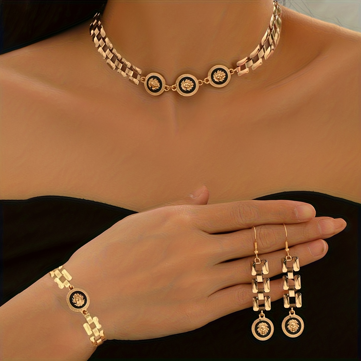 Creative Casual Trendy Geometric Round Necklace & Bracelet Set