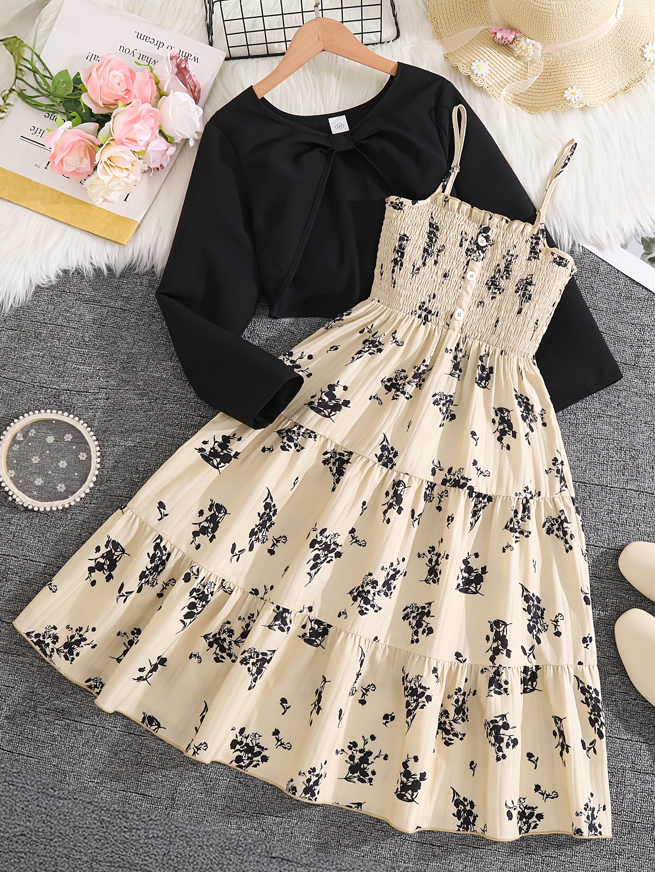 girls years spring summer floral camisole dress black