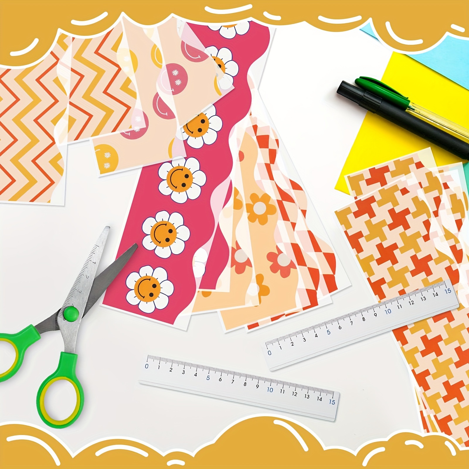 89.6ft Bulletin Board Borders, Boho Scalloped Rolled Border Trim For