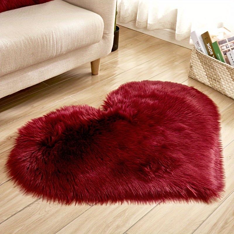 1pc heart shaped   fur area rug soft plush acrylic blend non slip hand washable cozy bedroom bedside mat living room carpet details 2