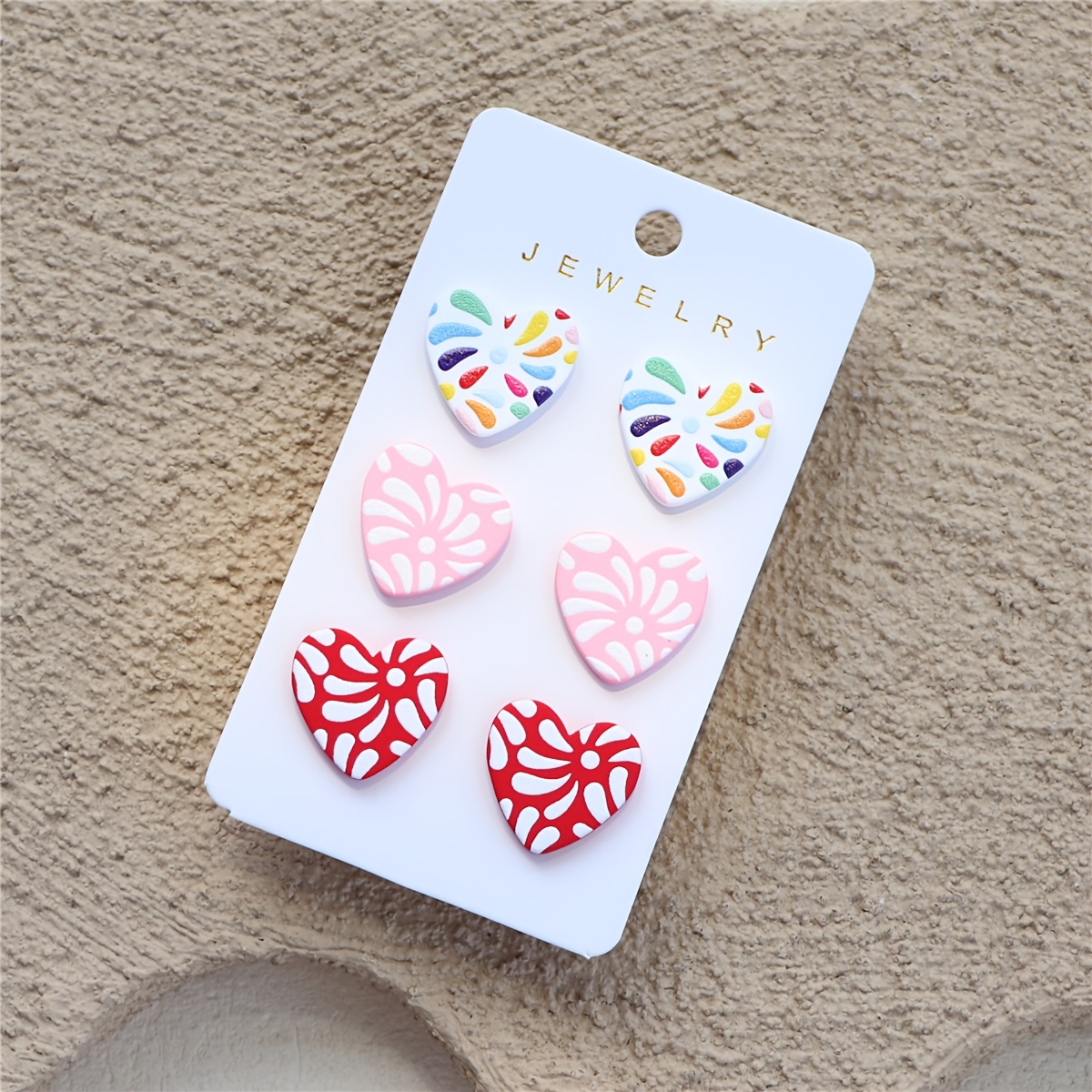 3 Pairs Christmas Fireworks Print Clay Texture Earrings