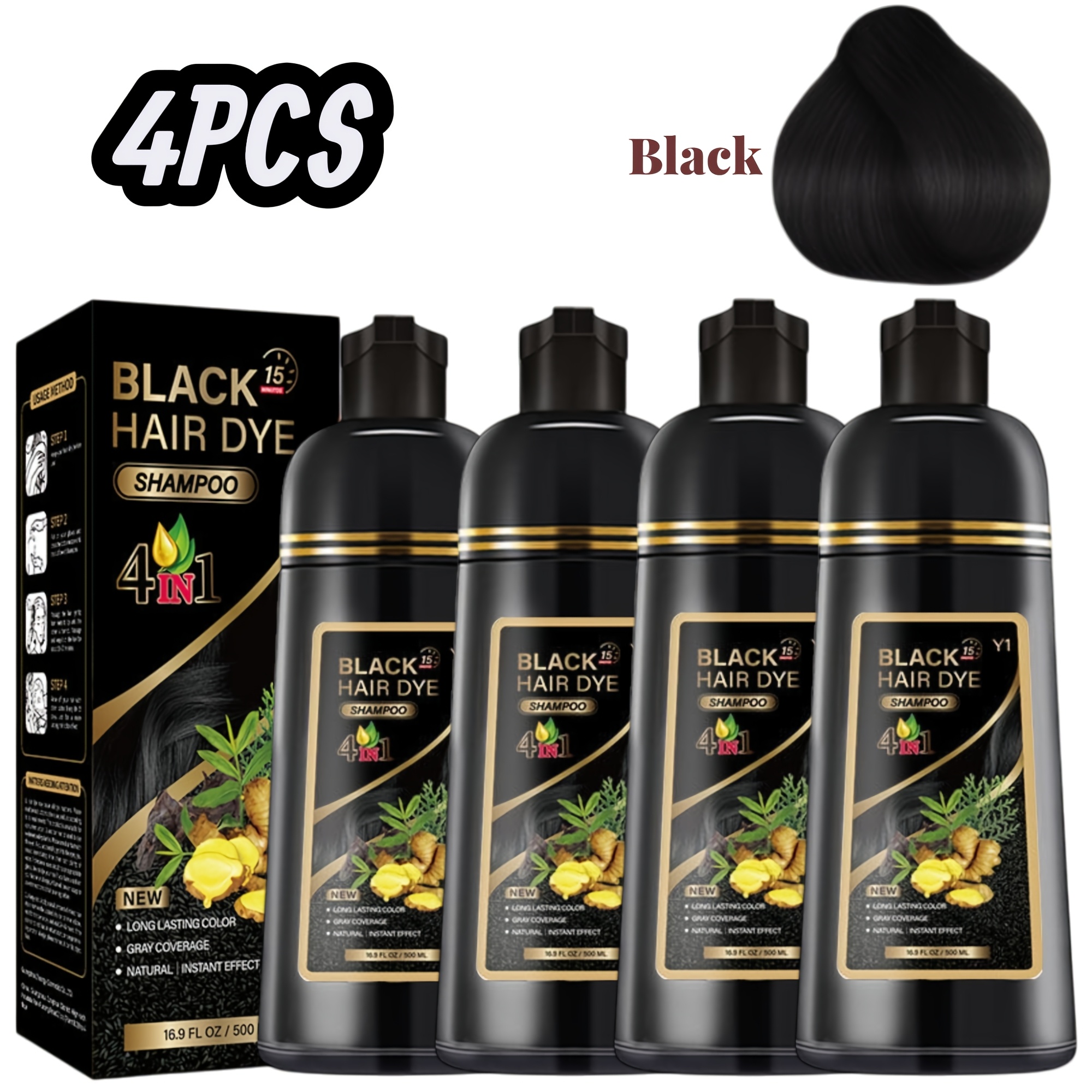 4pcs Botanical Color Shampoo - Vibrant Color, Instant Application, Long-lasting Shine, For Hair Feel, Colors: Black, , Coffee And , Unisex