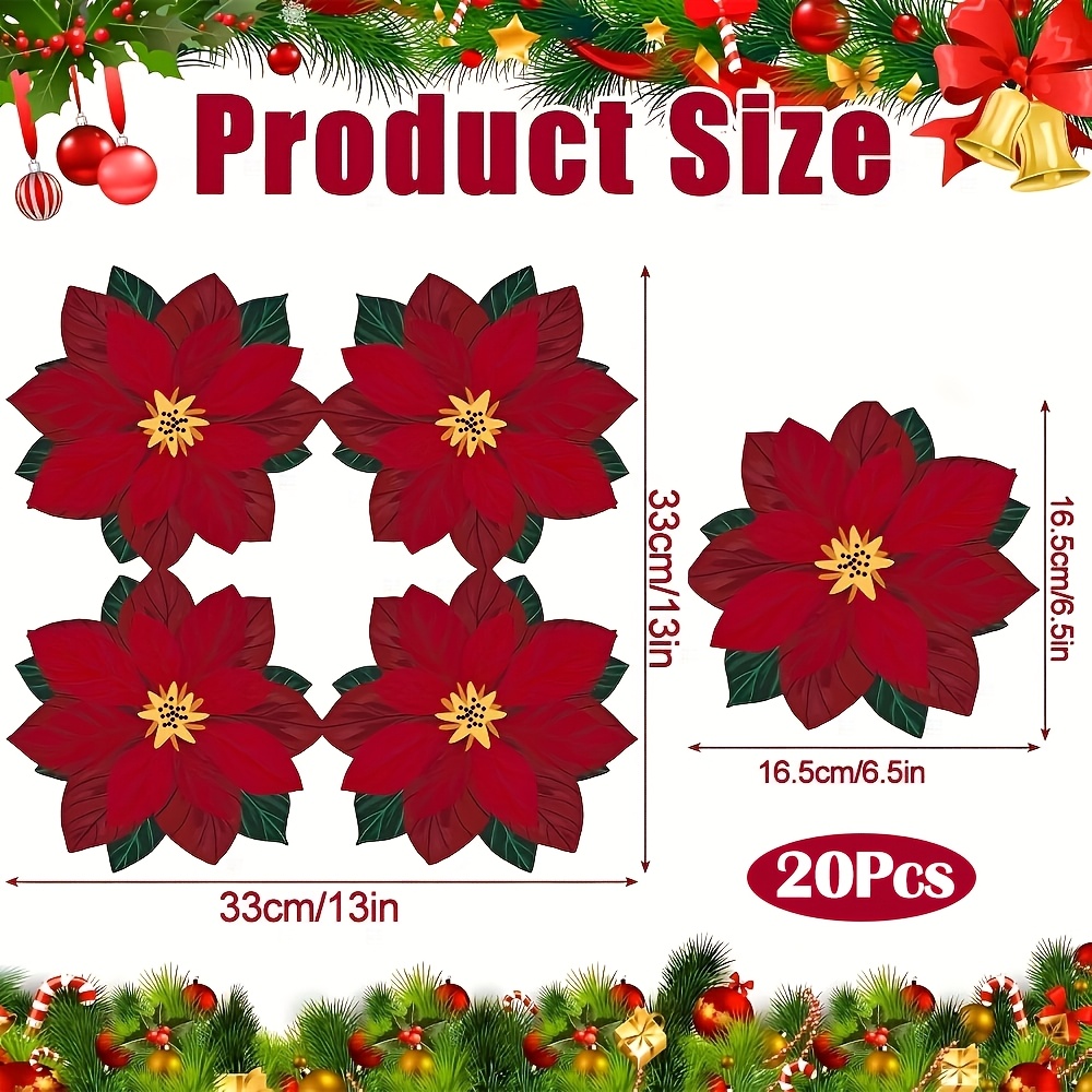 TEMU 20/40/60 Tovaglioli di Natale a forma di Euphorbia del Natale da 6.5'', Tovaglioli Natalizi, Tovaglioli da Cocktail Natalizi, Tovaglioli Monouso