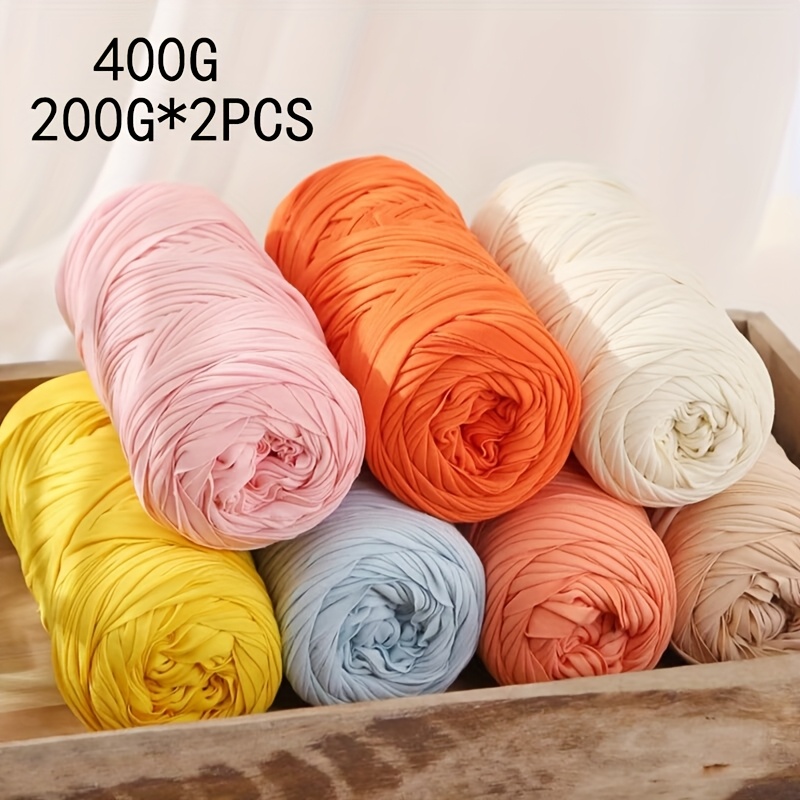 2 rolls of 200g each 2cm wide high   soft fabric strips t shirt yarn woven and knitted fabric yarn for crochet and diy knitting of bags mats handmade crochet projects multi color yarn for crochet suitable for bags storage baskets