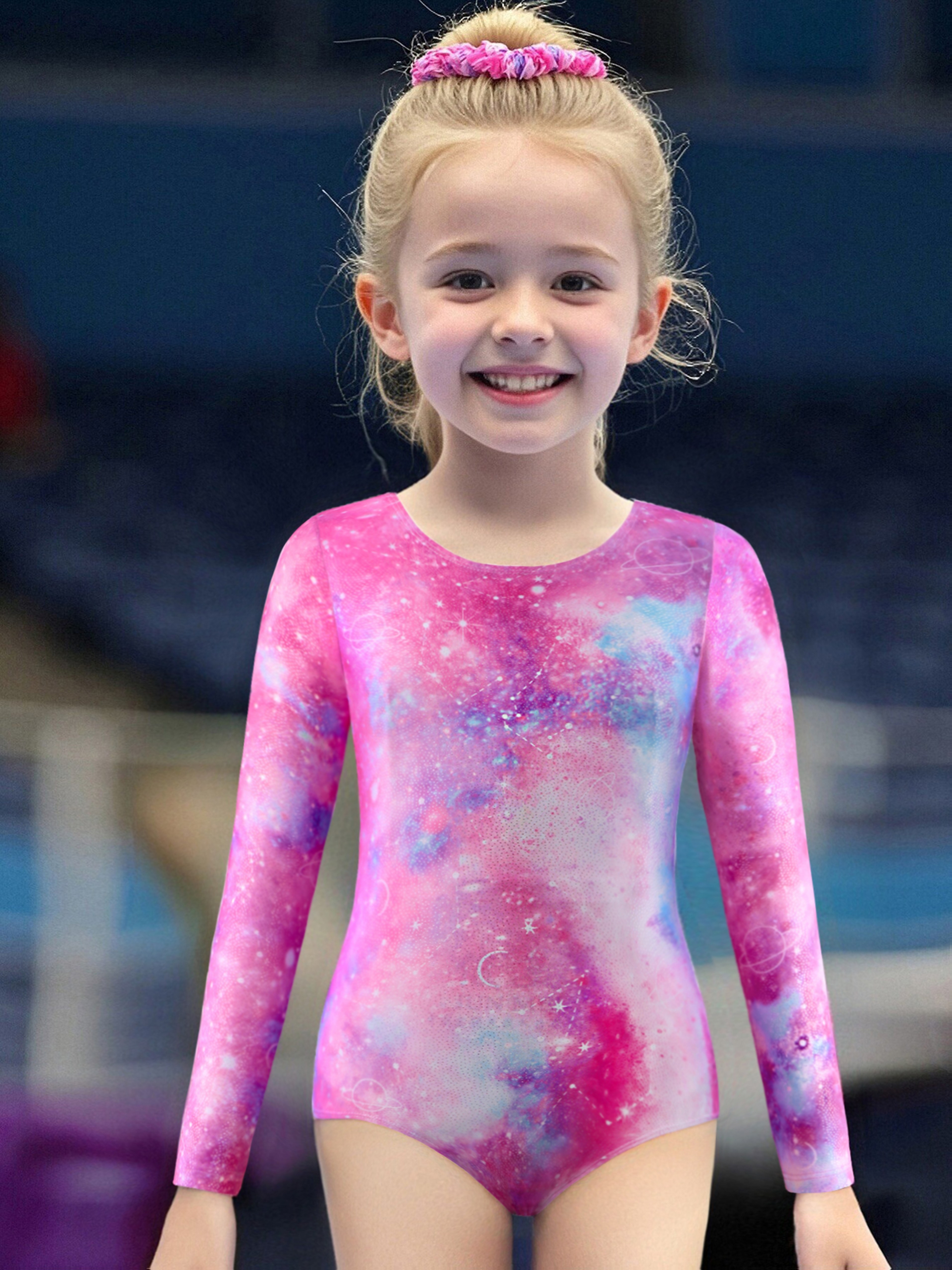 Runhomal Turnpakje voor kinderen, meisjes, lange mouwen, met glanzende metallic shorts, kunstschaatsen, Leotard, dans, ballet, bodysuit, 3-14 jaar, Roze, 9-10 Jaren