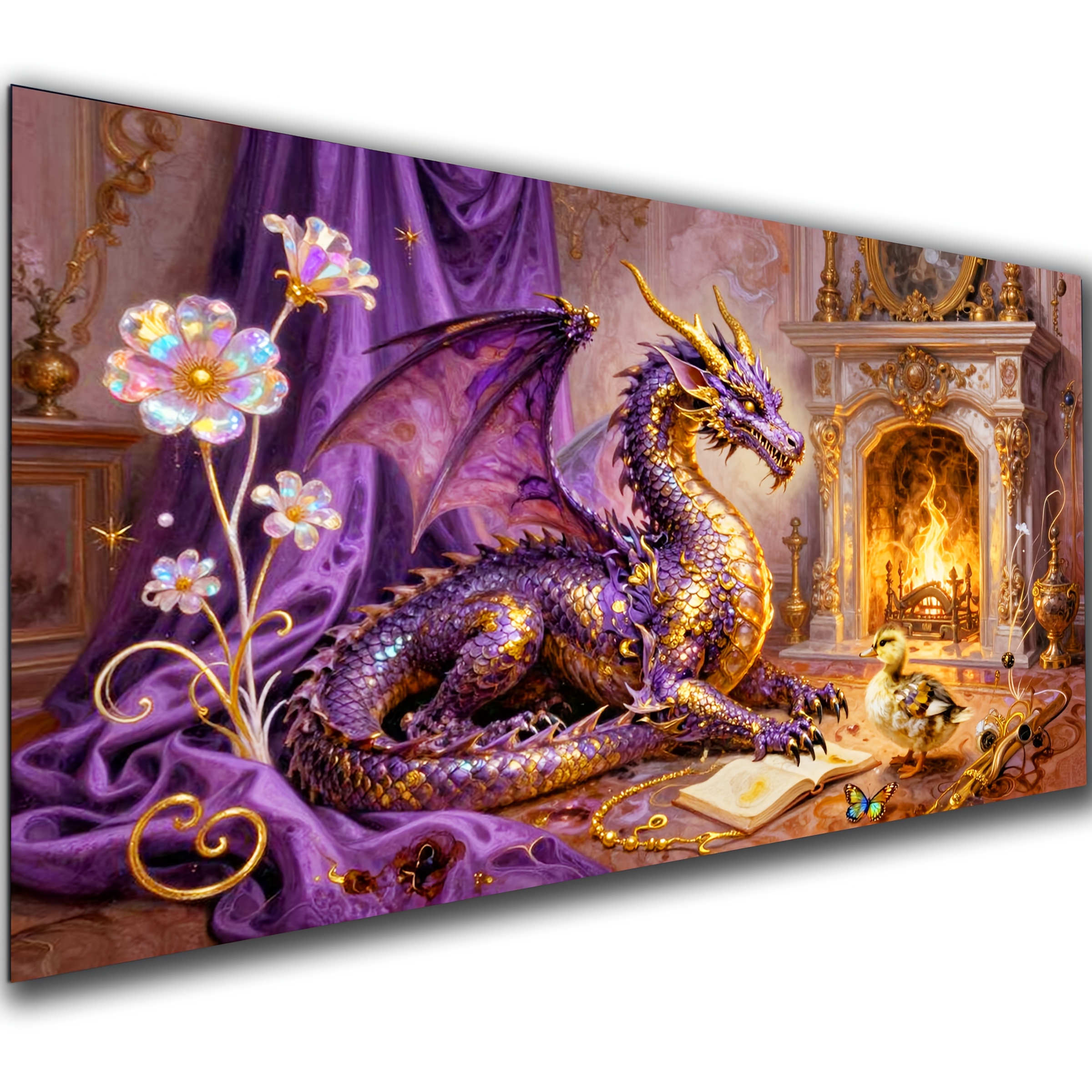 TEMU Large Dragon Diamond Painting Kits Suitable For Adults - Mosaic Fireplace With Dragon, Diy Craft For Home Decor, 32x16 Inch Dragon Themed Wall