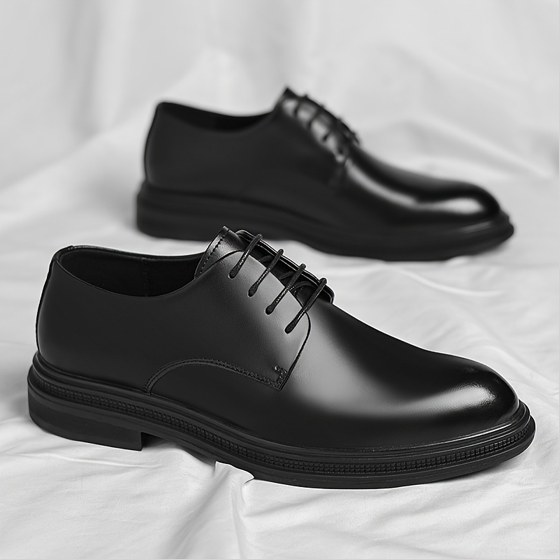 TEMU Men's Shoes With 8cm Height Increase, Business Dress Shoes, Fashionable Brown Pointed Toe Lace-up Derby Shoes, Groom Wedding Dress Shoes,