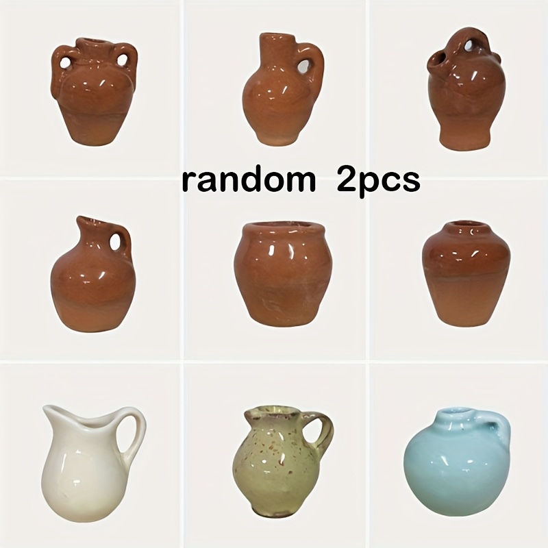 Image of 2pcs Random Mini Ceramic Flower Pots Set - Vintage Style, Perfect For Hydroponic Plants, Ideal Photography Props And Gardening Gift Home Decor