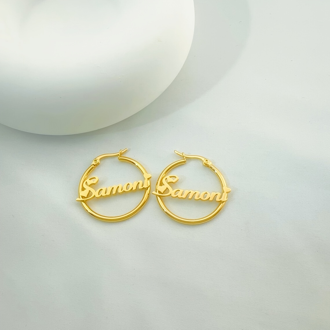 TEMU Customize A Pair Of -shaped Name Hoop Earrings, Personalized 30mm Hoops For Women's Fashion Jewelry, High-quality Stainless Steel Earrings, A Gift For Her.