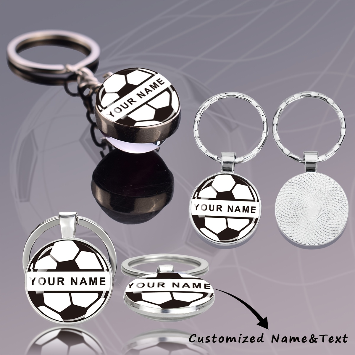 

1pc Customizable Soccer Ball Keychain - Personalized Name & Text, Alloy With Glass Pendant, Funky Sports Style Jewelry, Ideal Football Commemorative Gift, Soccer Accessories