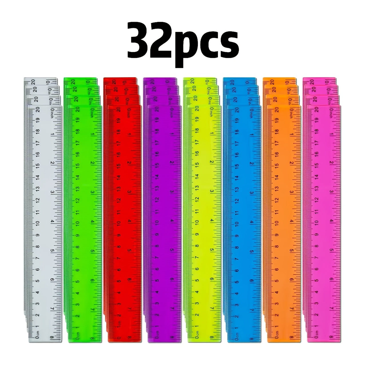 TEMU 32-pack 20cm (8-inch) Transparent Colored Rulers, 8 Colors (4 Rulers Per Color), Beautiful And Practical Design, , Suitable For A Wide Range Of