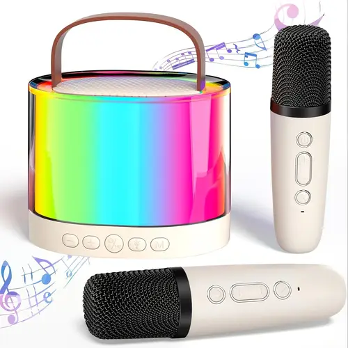 2 wireless microphones speaker system with built in mic led lighting effects usb c fast charging 1200mah rechargeable battery 20w for parties camping valentines gifts wireless microphone for singing