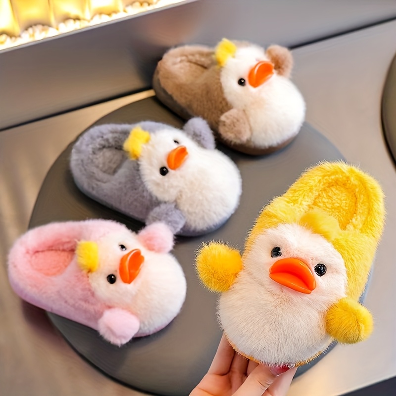 Cute Duck Slippers - Winter Warm Soft Plush-like Indoor/Outdoor House with Rubber Sole, Low-Cut Duckling Booties for & (Pink, Grey, Yellow)