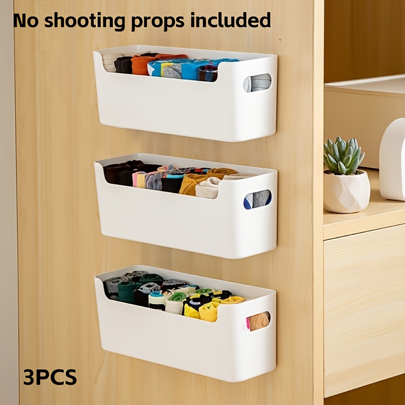 E-shop 2/3 Kunststoff Aufbewahrungsbox, Wandmontage ohne Bohren, geeignet für Küche, Schlafzimmer und Badezimmer Organisation, ideal für Schrank- und