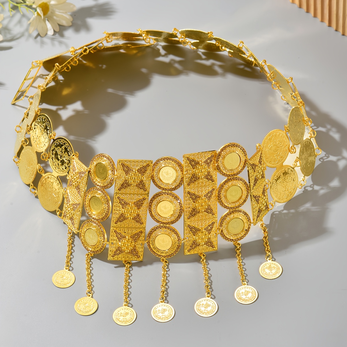 Middle Eastern Style Women's Belt With Hollow Pattern, Coin-shaped Carved Handmade Wedding Bride Gown Belt Performance Costume Waistband