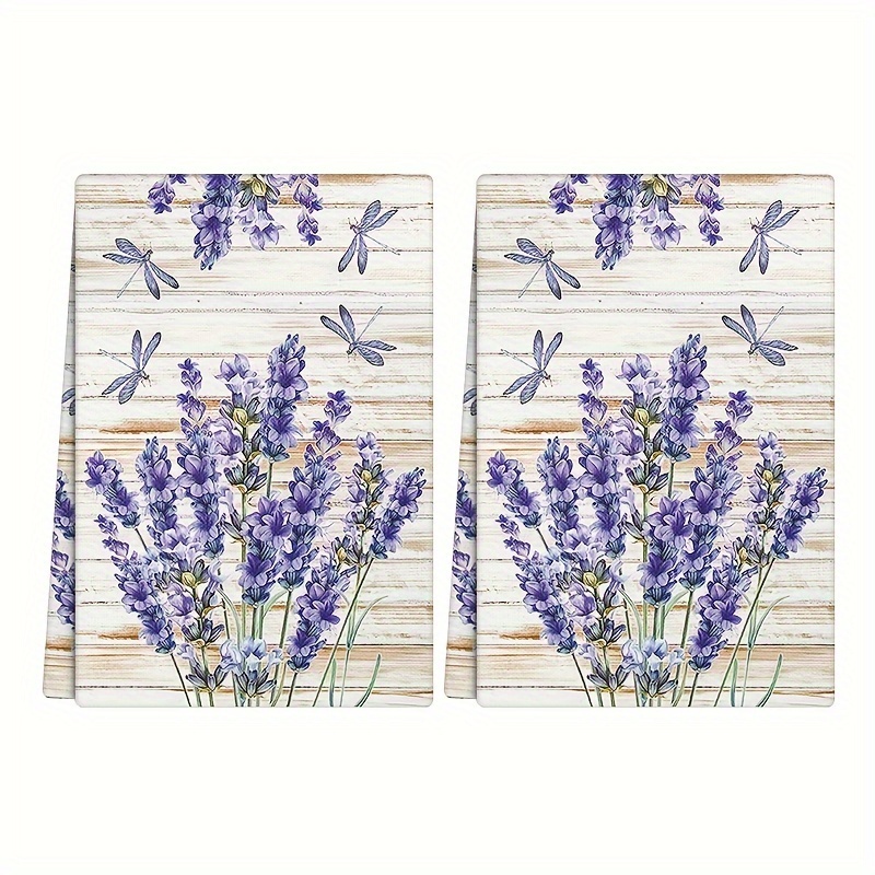 

2pcs, Dishcloth, Vintage Rustic Lavender Pattern Kitchen Dish Towels, Polyester Cleaning Towels, Spring Floral Festive Wiping Rags, Cleaning Supplies