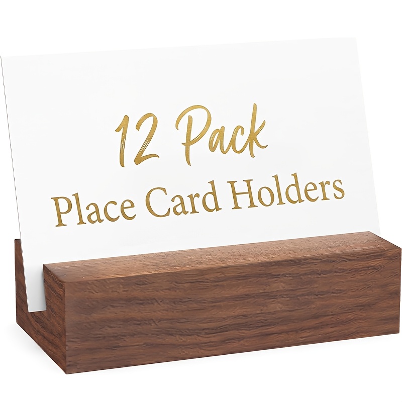 TEMU 12pcs Pcs Brown Wooden Card Holders & Table Number Signs - Rustic Photo Stands Suitable For Weddings, Parties, Home Decor, Cafes - Multipurpose