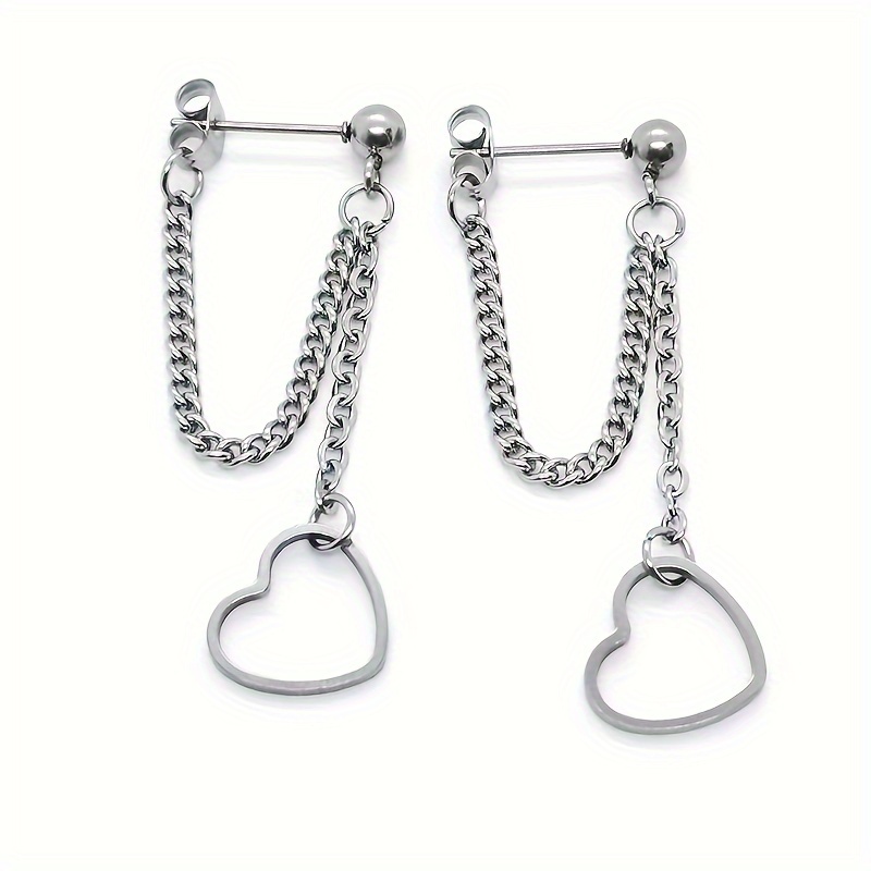 TEMU A Pair Of Tassel Hollow Heart Pendant Earrings For Women, Featuring A In Stainless Steel, Earrings With A
