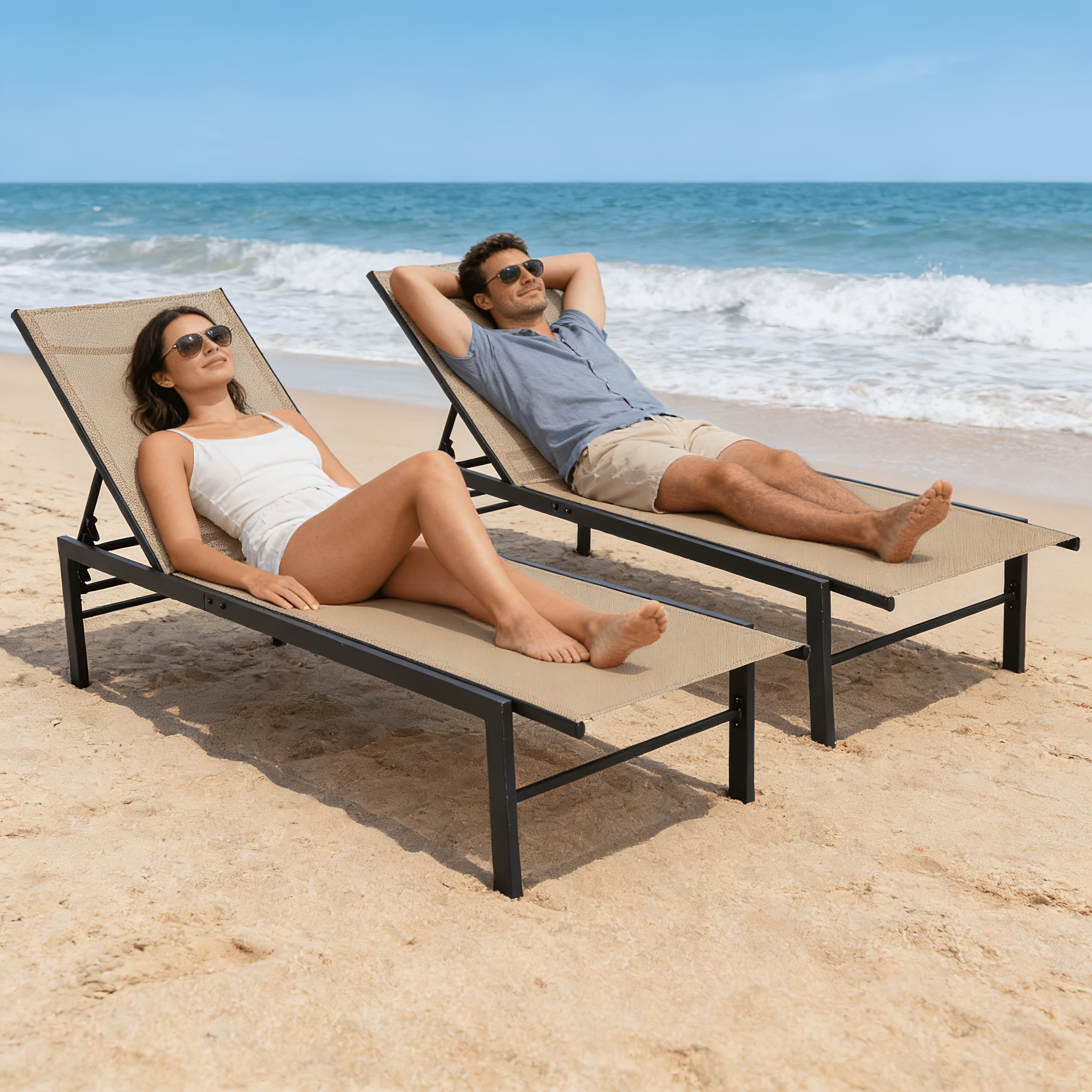 2 1 outdoor aluminum lounge chair 5 position adjustable lounge chair lightweight patio lounge recliner chair featuring a fully flat sunbathing mode portable design suitable for poolside     backyards lawns   and sand