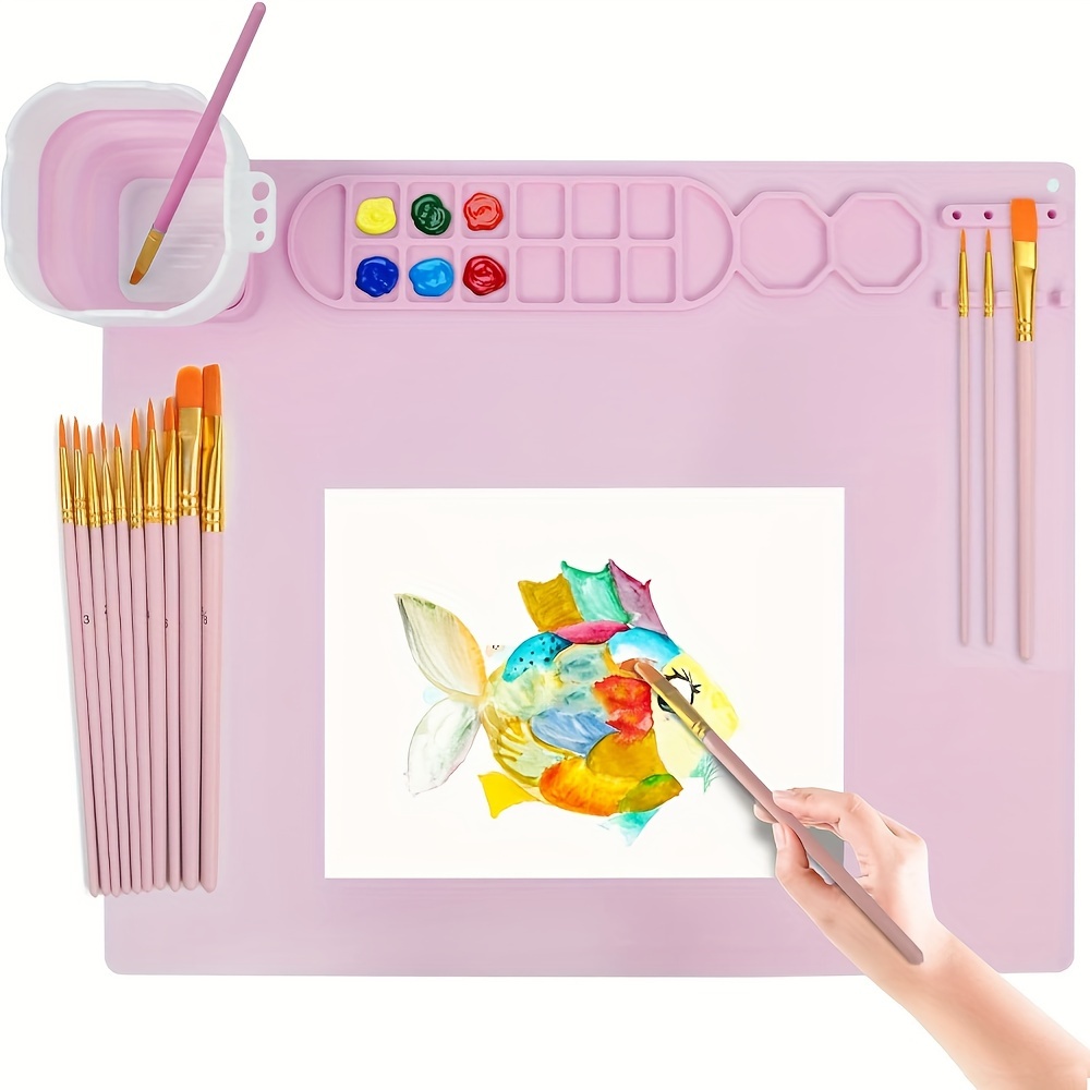 TEMU 1 Set Silicone Painting Mat-20“x16” Silicone Art Mat, 1 Pen And Ten Brushes-silicone Mat 14 -2 //