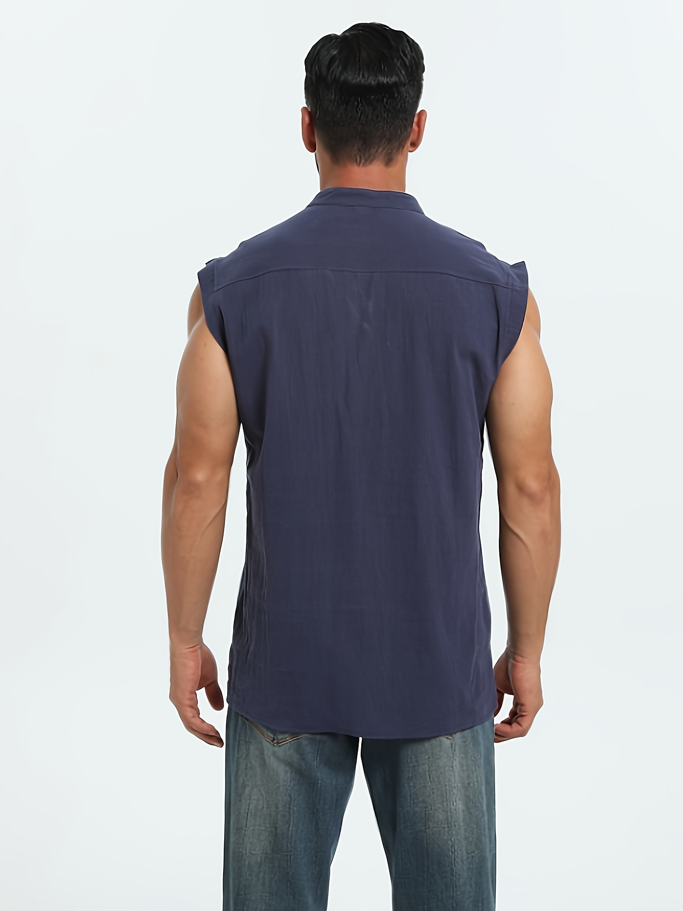 Men's Plus Size Sleeveless Traditional Chinese Guizhou Shirt - Stand Collar Loose Fit with Drawstring & Button Front Closure, Olive Green Casual Retro Top for Spring Summer Fall, Machine Washable, PLUS SIZE