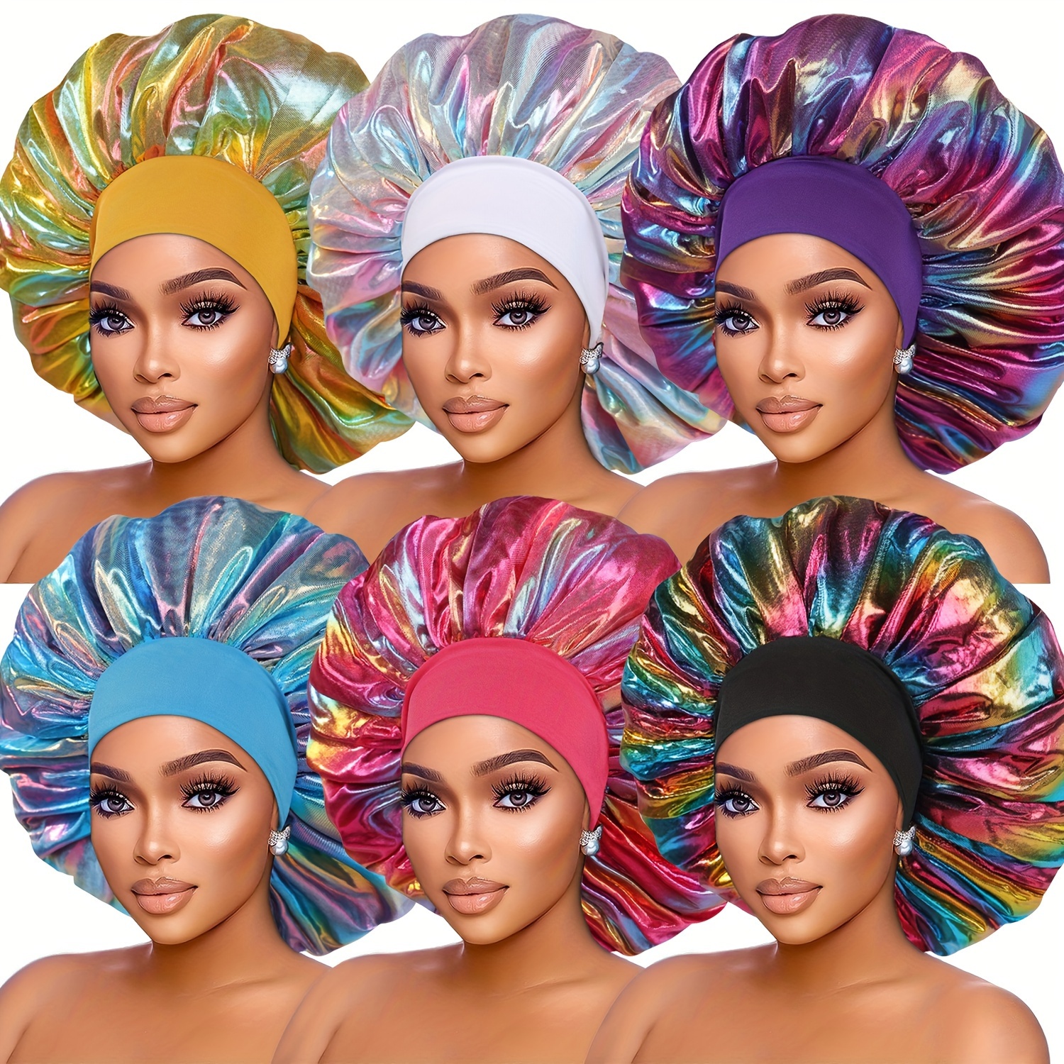 

6/4/2pcs Laser Pattern Hair Bonnet For Sleeping, Shower Cap With Wide Elastic Band, Sleep Cap Hair Protection Cap For Curly Hair Natural Hair - Bathroom Accessories