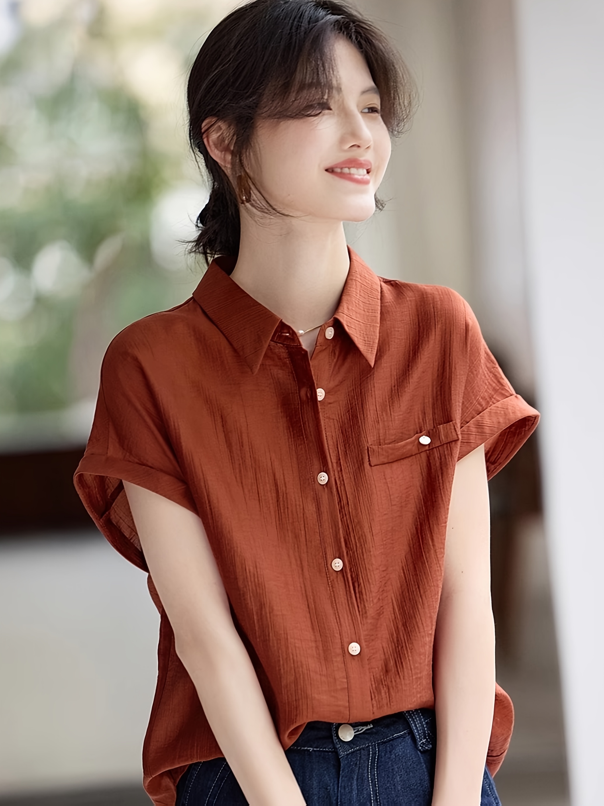 Casual Shirt Cute Short Sleeve Button Up Shirts Women's Summer