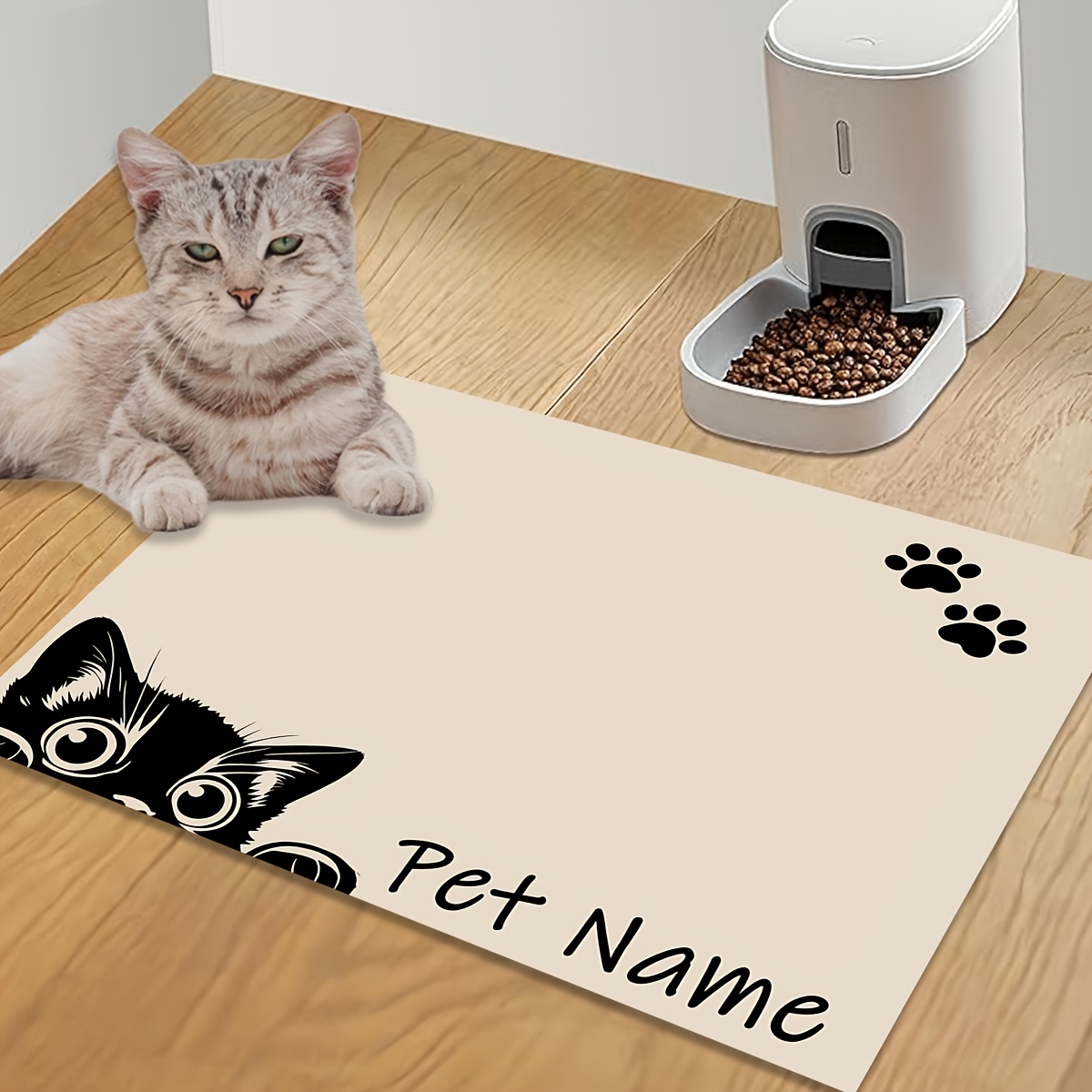 TEMU Custom 1pc, Customizable Name Cartoon Kitten Pattern Pet Feeding Mat, Pet Feeding Mat, Non-slip Mat, Cat And Dog Food And Water Bowl Mat, Dog