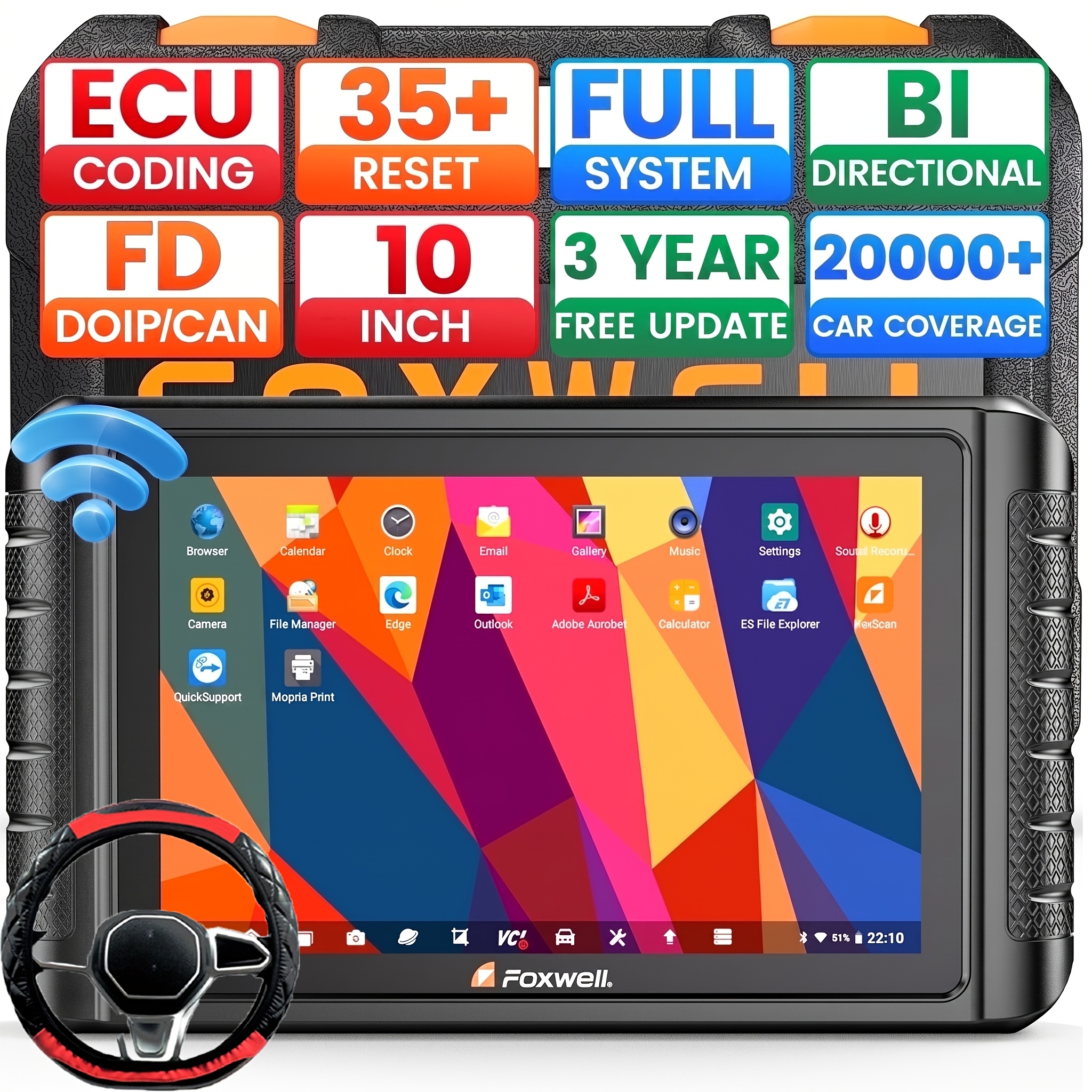 Foxwell Nt1009 Advanced Car Scan Tool++steering Wheel Cover, Mapping, 36 Service:ecu, Dpf , Injector, Abs, Sas, Epb, Oil, Full-system, Vag, Fca Sgw, Can-fd/, Free Updates, 99% Vehicle