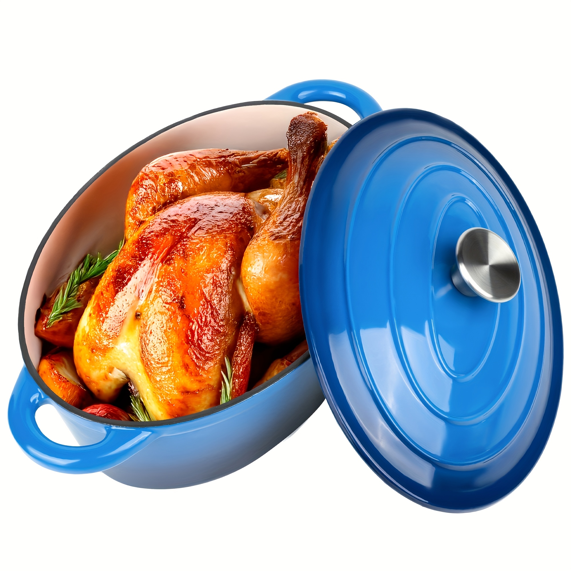 Enameled Dutch Oven with Lid, Dual Handles, Non-stick Enamel Coating. Perfect for Bread Baking & Daily Cooking. Versatile for Home Outdoor Use Lightweight Portable.