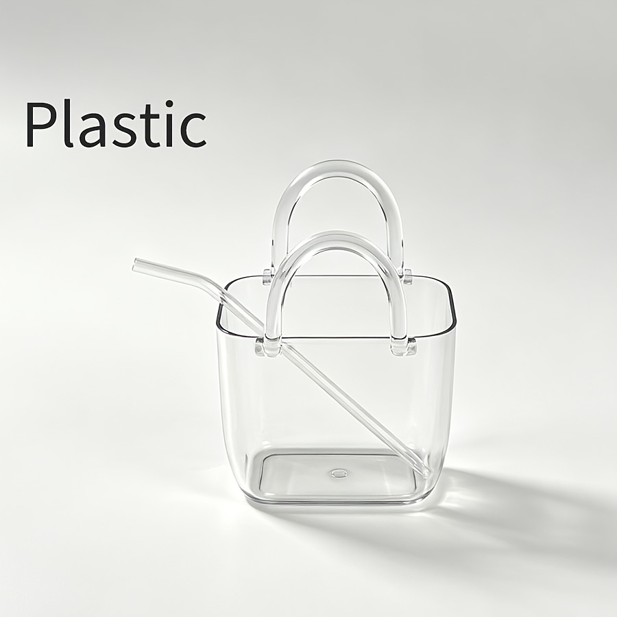 TEMU Transparent Plastic Cup With Straw, Food-grade Pet Material, Hand Washable And Reusable. Personalized Handheld Design For Use, Clear And