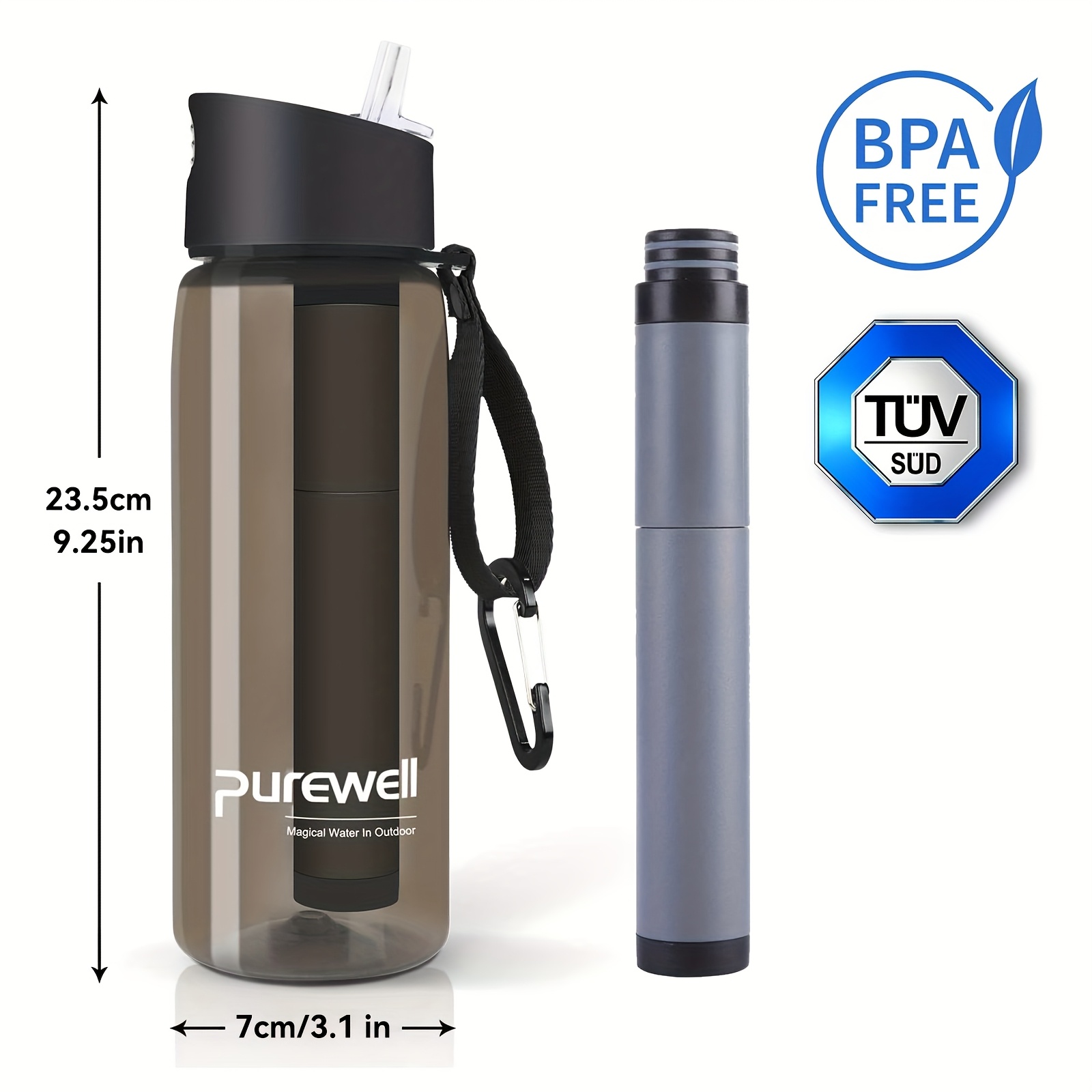 TEMU Filtered Water Bottle Bpa Free With Integrated Filter Straw For Camping, Hiking, Backpacking And Travel, For Cars, Rvs, Christmas, Halloween