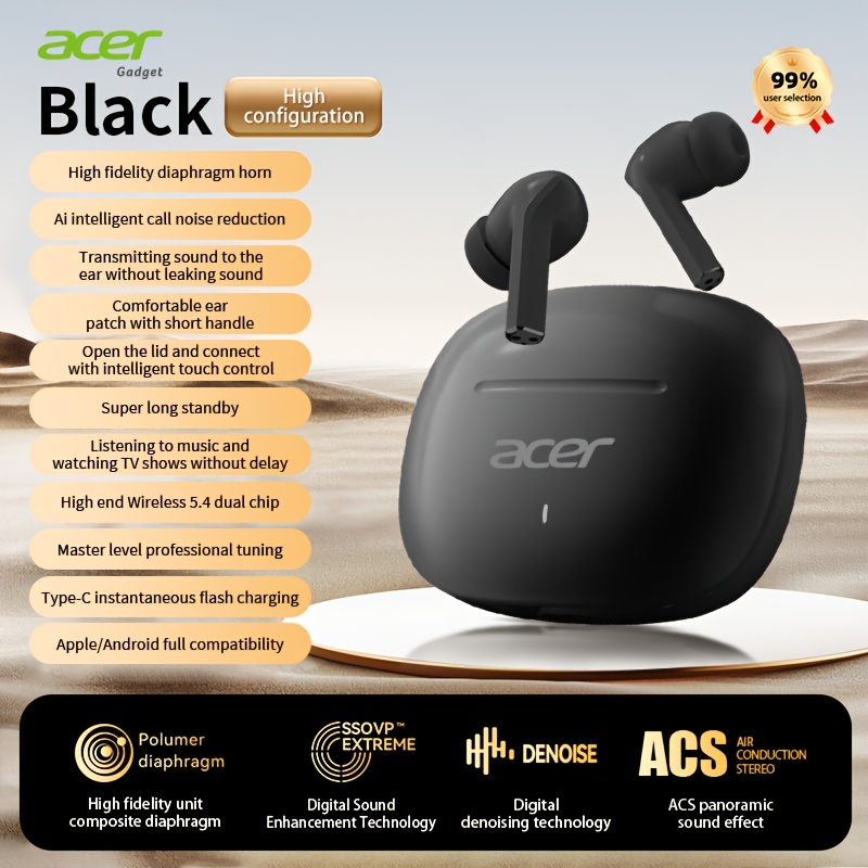 Acer Ohr504 Wireless Earbuds - Wireless Stereo, In-ear Noise-canceling, Extended , Universal Fit For Genders, Newest Version
