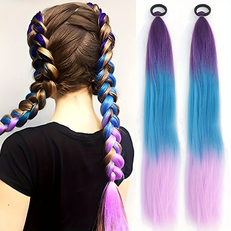 

2pcs Braiding Ponytail Hair Extensions For Women Girls 26-inch Diy Ombre Jumbo Ponytail Synthetic Braiding Hair With Bnad Christmas Day/halloween/festivals Wear