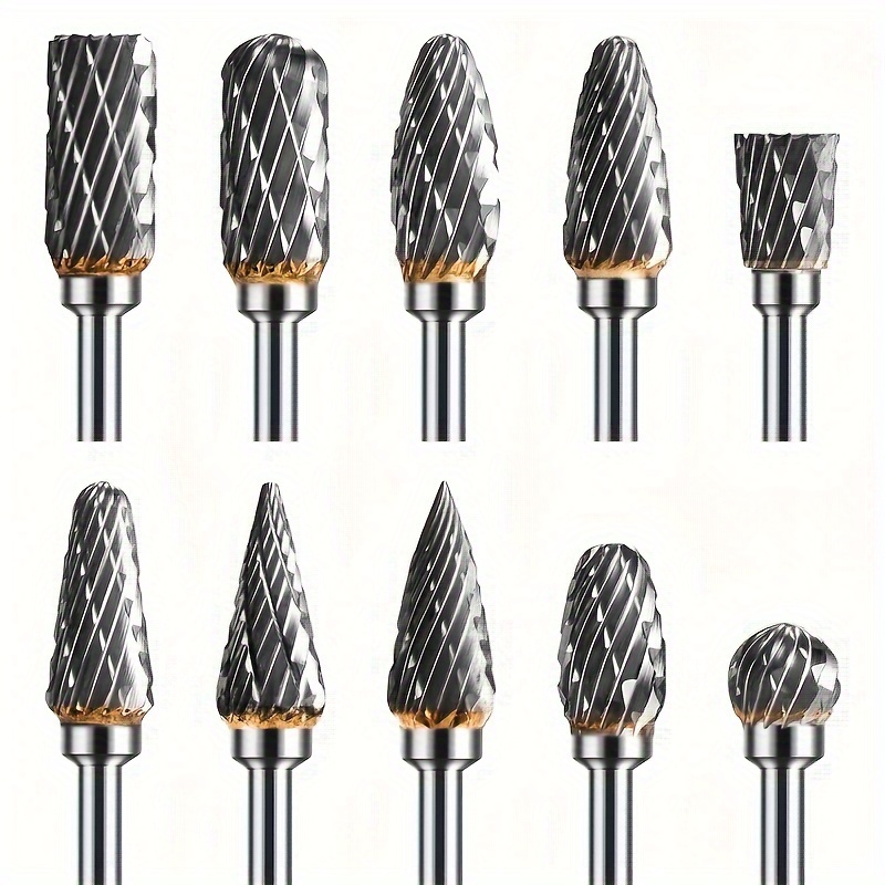 TEMU 10pcs Carbide Grinding & Deburring Bit Set - , Compatible With Rotary Tools Finishing