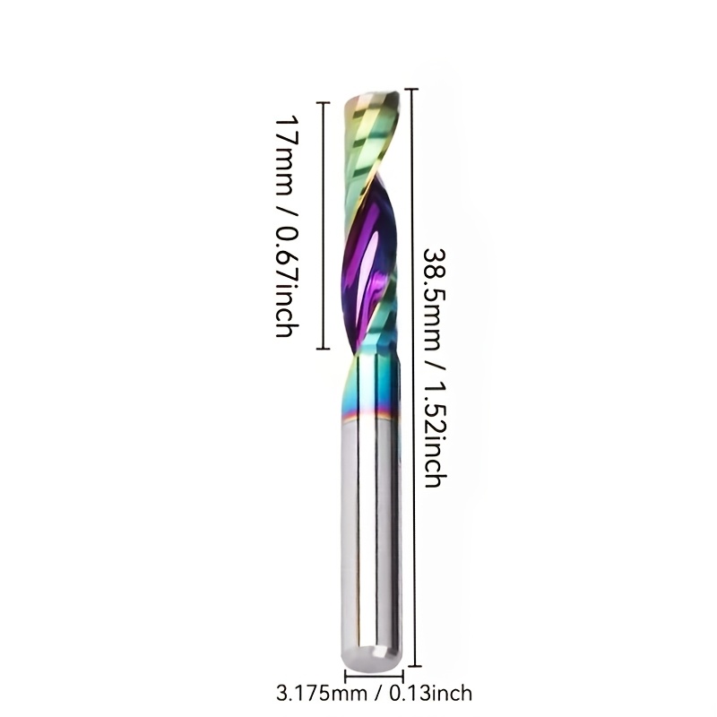 TEMU 10pcs High-quality Dlc Coated Single Flute Carbide Spiral End Mill 3.175mm Shank For Cnc Engraving & Woodworking - Precision Cutting Tool For