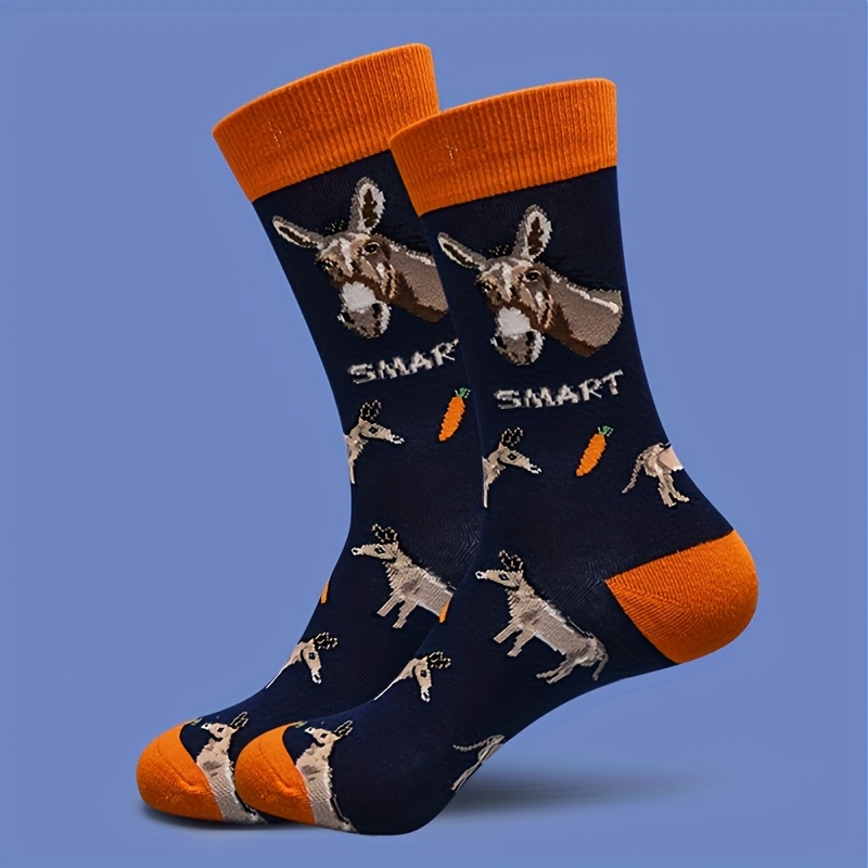 TEMU 1 Paire de Chaussettes Originales et Amusantes à Imprimé Âne, Confortables et Respirantes, Mi-hautes