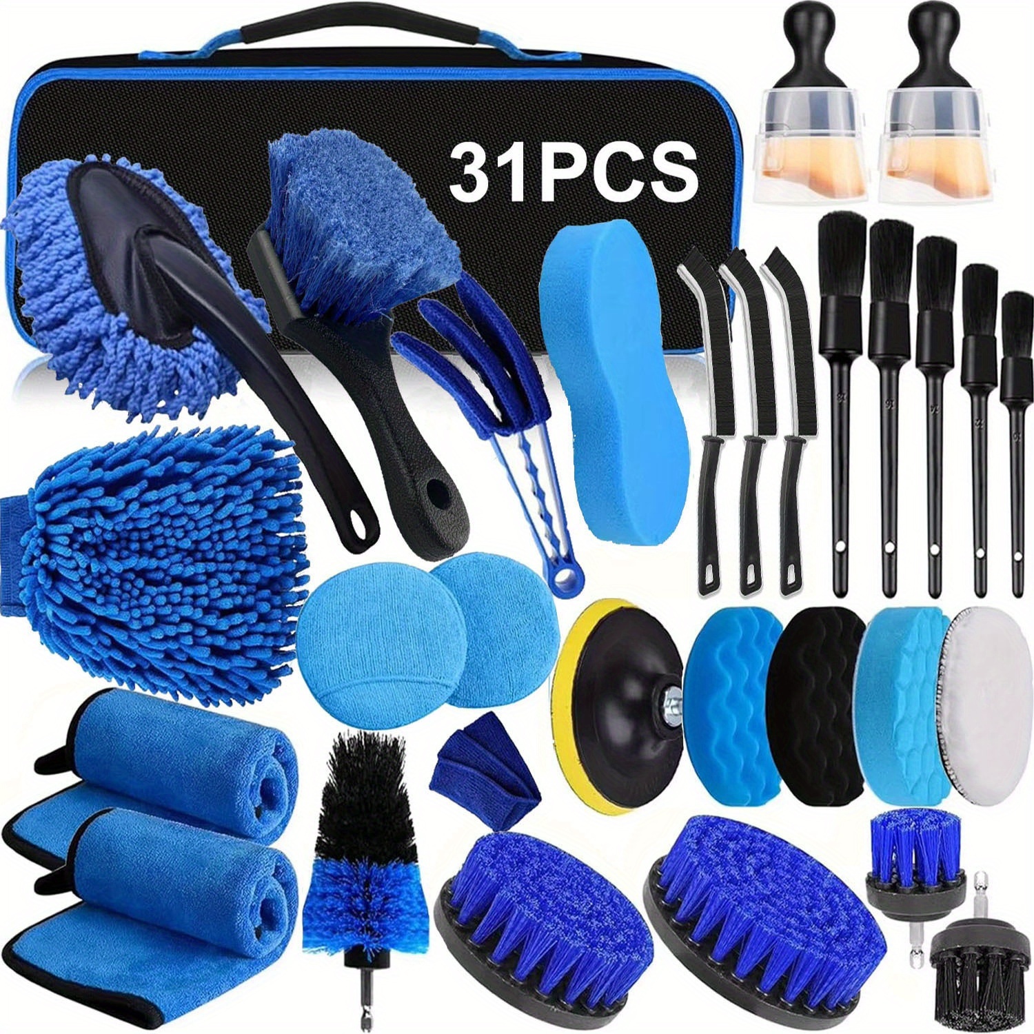 E-shop 31-teiliges Autowaschbürsten-Set, Autoreinigungsbürste, Auto-Detailing-Bürsten-Set zur Reinigung von Felgen