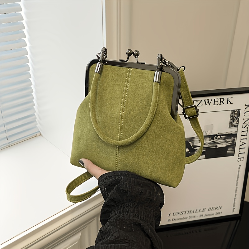 TEMU Women' Vintage Kiss Lock Handbag - Retro Crossbody Purse With Kiss Lock Closure, Adjustable Strap & Suitable For Casual Commuting, Daily Use,