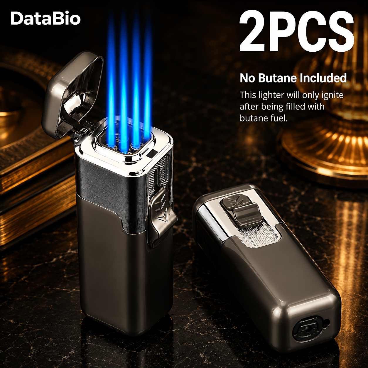 TEMU (no Butane) 2 Pack Torch Blue Flame Lighter, Refillable Windproof Adjustable Lighters, Portable Pocket Lighter For Candles, Bbq, Camping, Grill