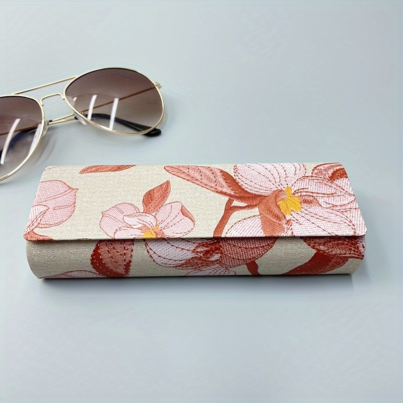 floral print luxury hard eyeglass case with magnetic leather closure fashion sunglass storage box high quality   protective holder details 10