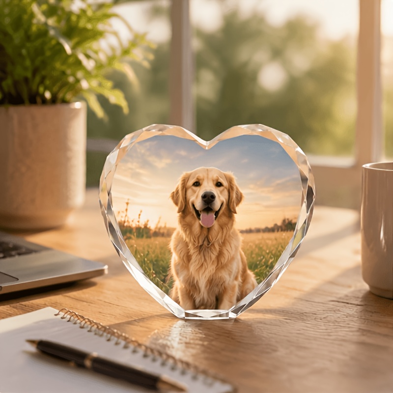 Custom Crystal Photo Block Heart-Shaped Pet Remembrance Plaque