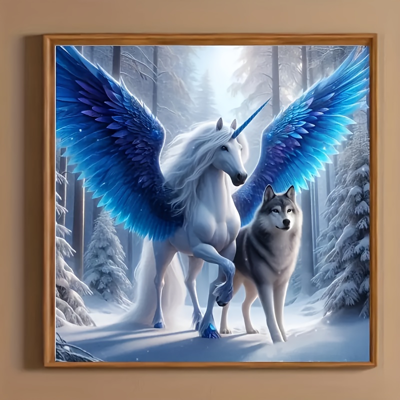 

Beginner-friendly 5d Diy Diamond Painting Kit - Mystical Unicorn & Wolf With In Snowy , Round/square Acrylic Diamonds For Relax And Home Decor, New Diamond Painting Kits