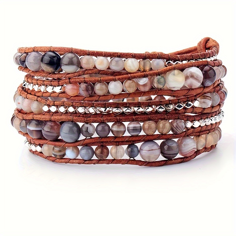 

Wrap Bracelet For Women/men | Adjustable Multilayer Genuine Leather Handmade Boho Agate Beaded Bracelets