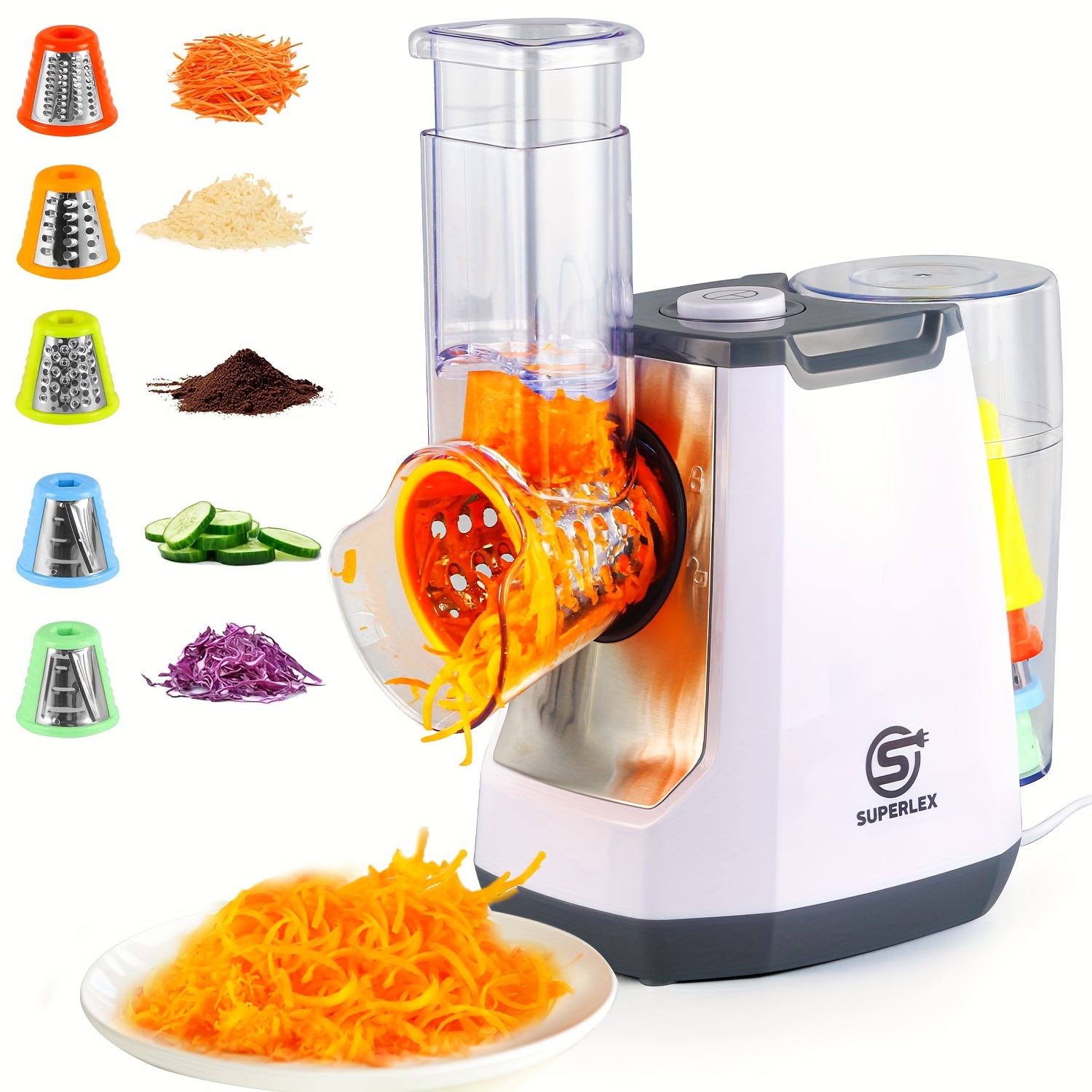 Temu Superlex Electric Grater & Vegetable Slicer With 5 Interchangeable - Heavy-Duty Electric Cheese Grater Suitable For Fruit, Vegetables, Carrots,-image