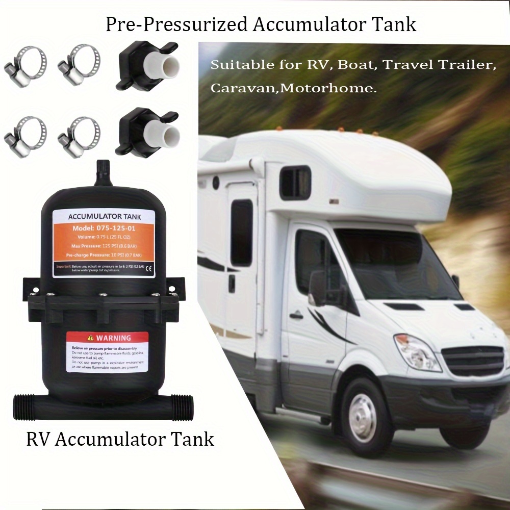 RV Accumulator Tank – Reduces Pump Cycling For Travel Trailers, Boats & Yachts (0.75L)