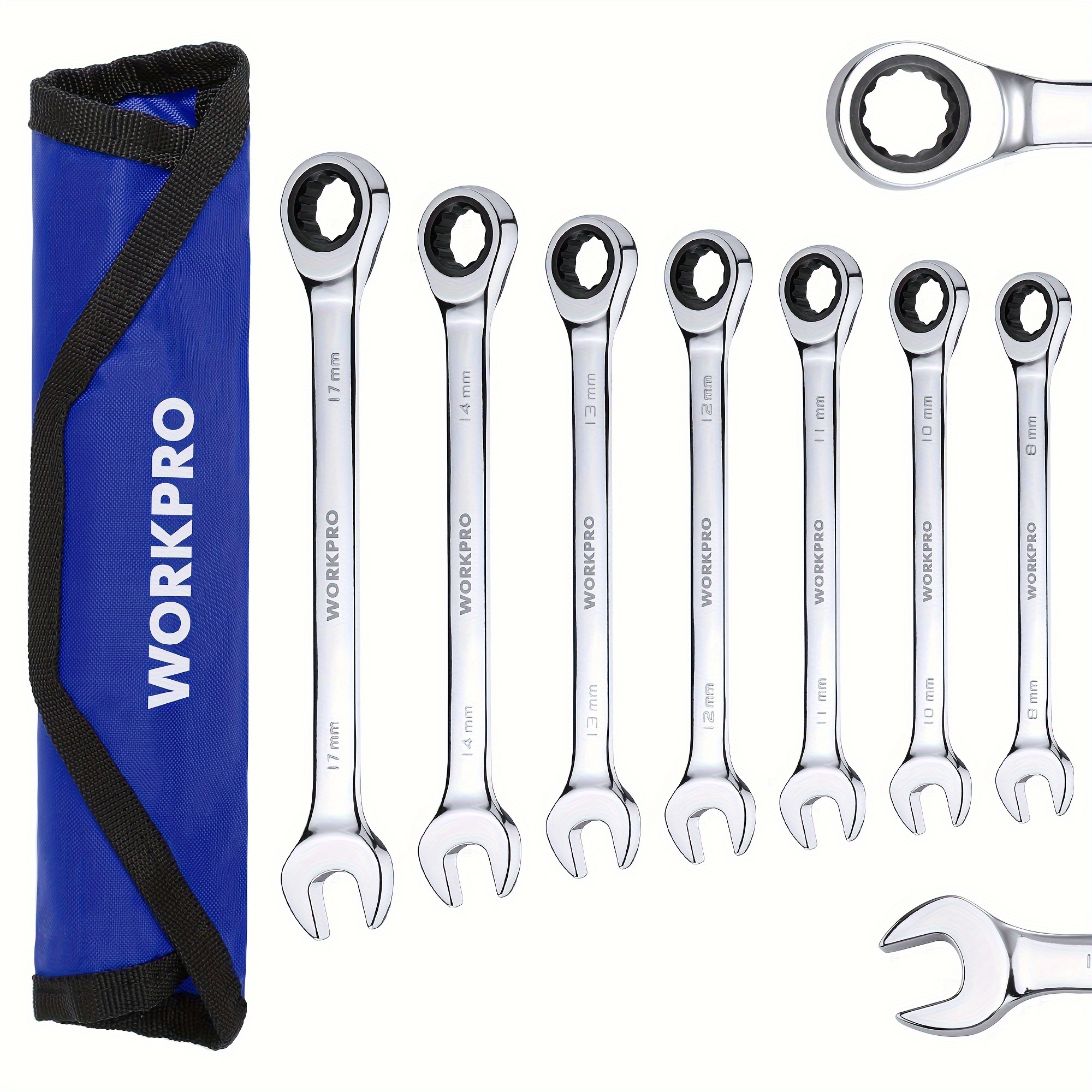 

Workpro 7-piece Ratcheting Combination Wrench Set, 72 Teeth, Combo Ratchet Wrenches Set With Roll Up Pouch, Metric 8mm-17mm