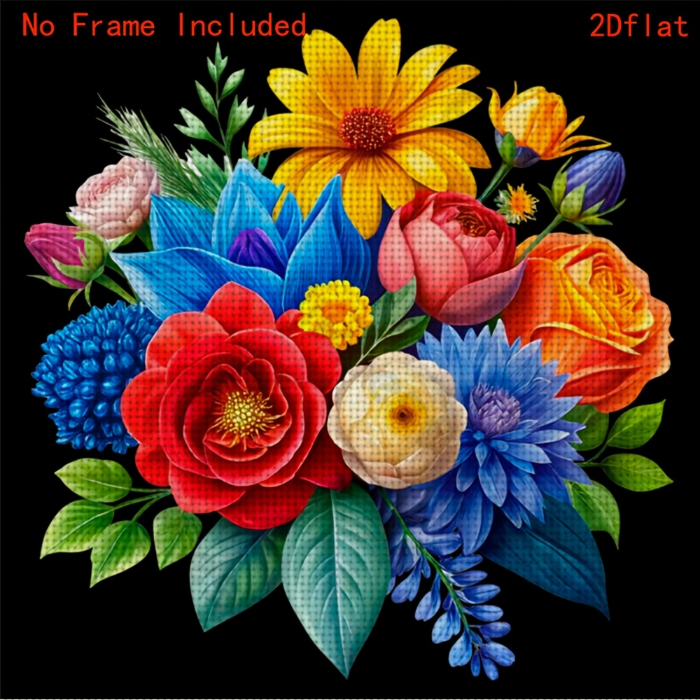 TEMU 1pc Frameless Cross Stitch Printed Kit, "colorful Bouquet" 2d Pattern, Ideal For Beginners' Relaxing Crafting, Includes Printed Canvas, Needle