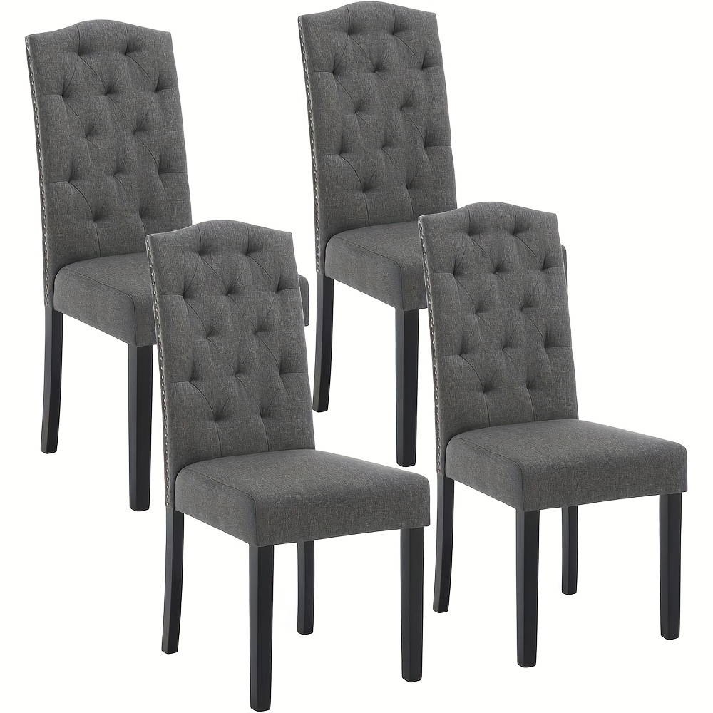 Image of 4/6pcs Dining Chair, Kitchen Chair With High Backrest, Linen-covered Soft Seat Chair, Modern Chair, Suitable For Dining Room, Kitchen And Living Room, Solid Wood Chair Legs